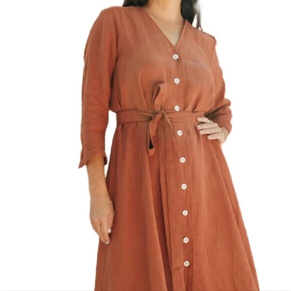 Linen Shirt Dress (0411) - Picture 4 of 12